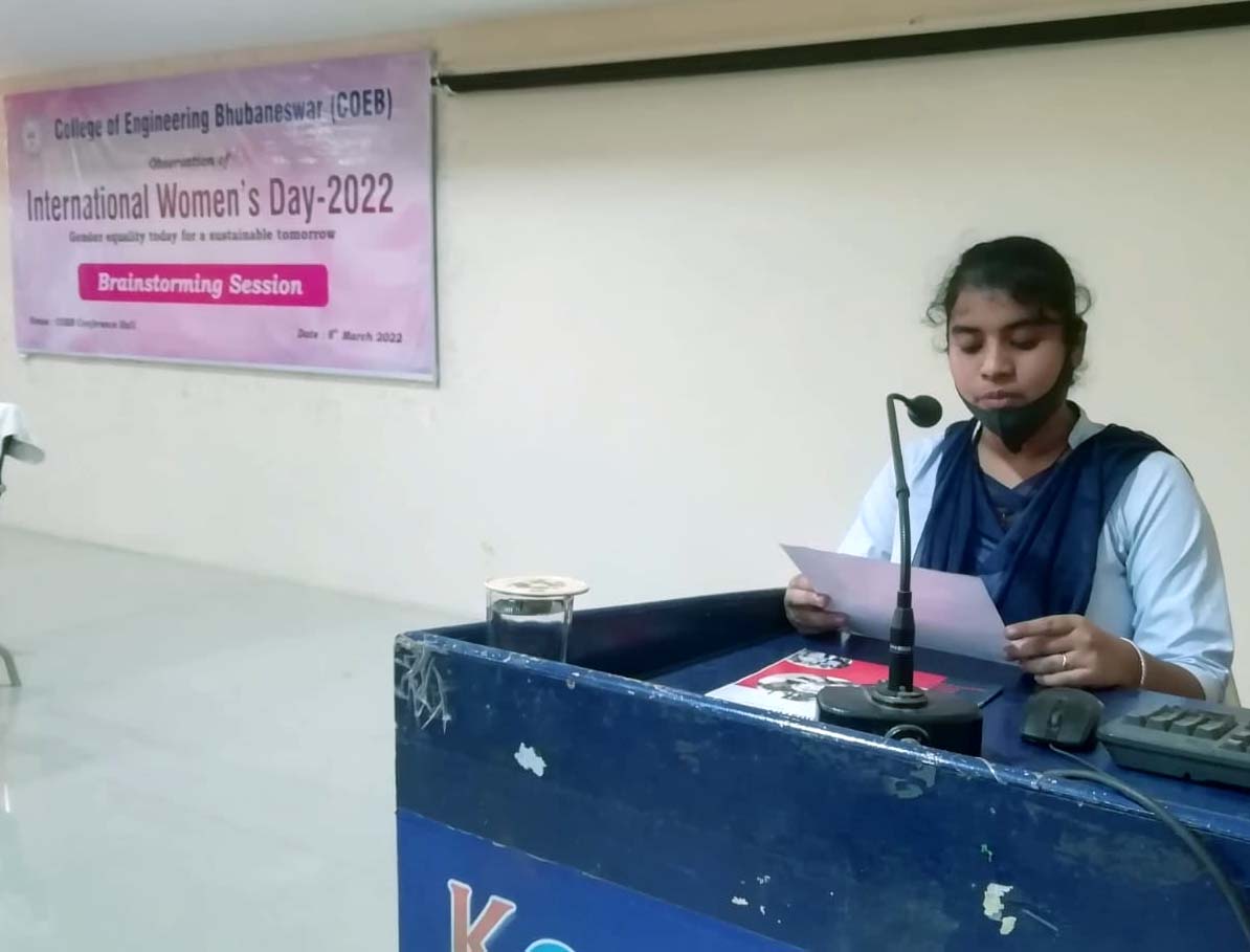 International Women�s Day Programme at COEB
College of Engineering Bhubaneswar (COEB) organized one brainstorming session on the theme of International Women�s Day - 2022, �Gender Equality today for a sustainable tomorrow� at Koustuv Technical Campus. During this session, each student writes down 5 points on the theme and presents their point of view for the rest. All the ideas have been written down to solve the problems of gender equality. It has been complied with to draw out a plan to arrest this menace. The programme ended with a hope to achieve a sustainable tomorrow with the acceleration of numerous initiatives to curb the gap.
Prof. (Dr.) Subrat Kumar Mohanty, Principal COEB and Prof. (Dr.) Sujit Kumar Khuntia joined this brainstorming session to encourage the students. The programme was coordinated by Shri Partha Sarathi Ghosh, PRO KGI.