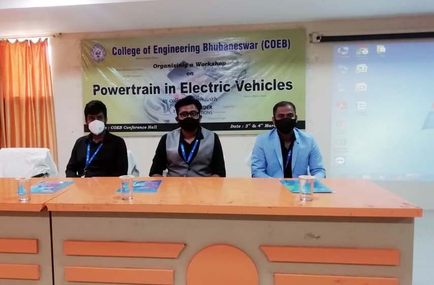 Workshop on “Powertrain in Electric Vehicles” at COEB
Workshop on “Powertrain in Electric Vehicles” organized by the College of Engineering Bhubaneswar (COEB) in collaboration with Skyy Riders Institutions on 3rd & 4th March 2022 at Koustuv Technical Campus. Resource persons from Skyy Riders Institutions, Shri Susant Kumar Sethy, Shri Jyoti Ranjan Singh and Shri Sanjay Kumar Baral taught the students about the relevance of EV technology, current position and its future perspectives, particularly in Indian context. They cover both theoretical as well as practical aspects for better understanding. In their training they focused around electric vehicles, powertrain, charging infrastructure, batteries and connectivity software and so on.